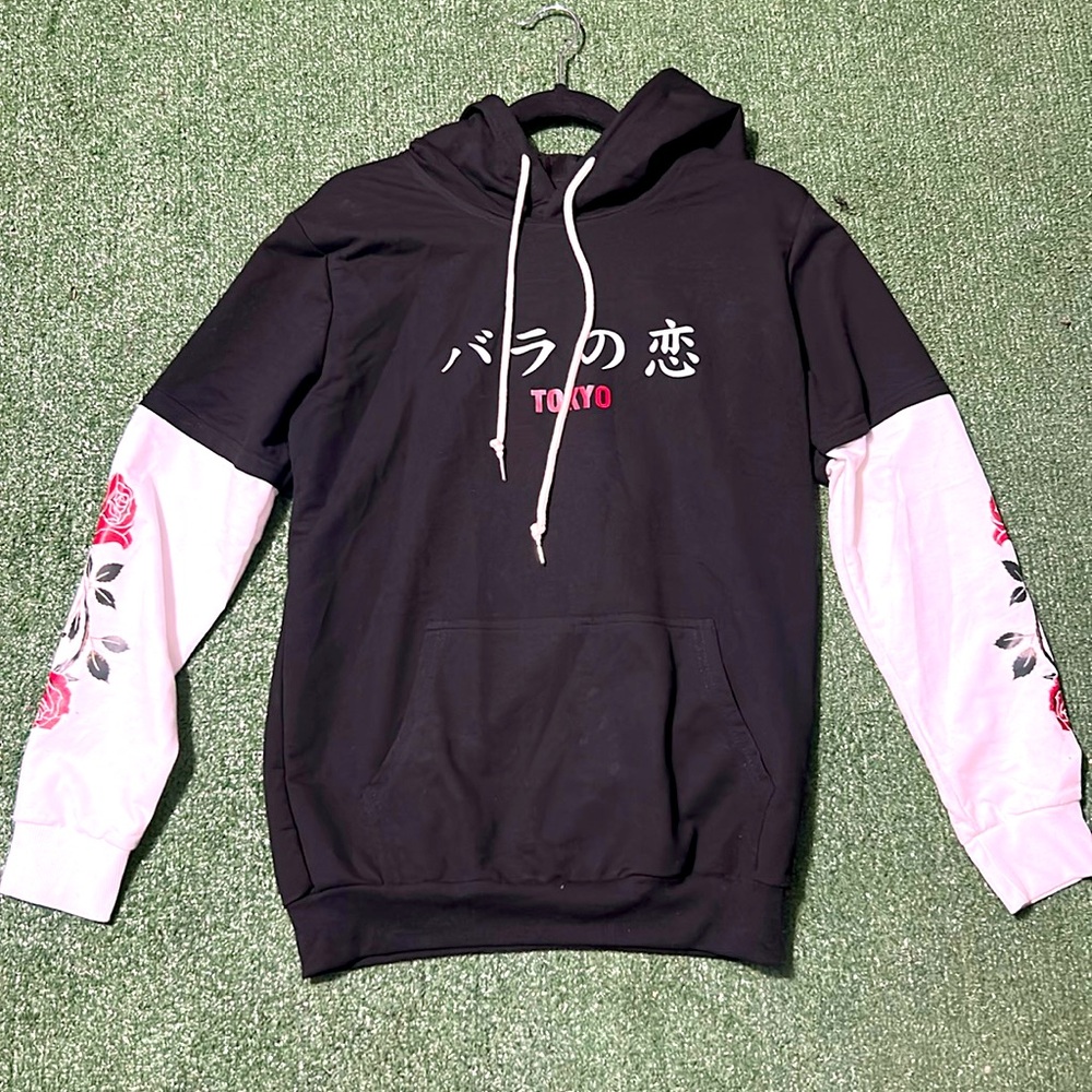 Tokyo hoodie Medium and a black red white hoodie with Rose's on the sleeves